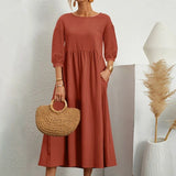 Losse Midi Jurk met Driekwart Mouwen