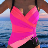 Dames Badpak met V-Hals en Geplooide Taille
