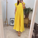 Dames Maxi Jurk met Geplooide Rok en V-Hals