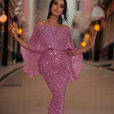 Pailletten Maxi Jurk met Off-Shoulder Halslijn