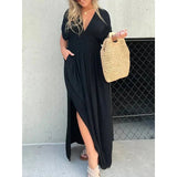 Dames Maxi Jurk met Knoopsluiting en Korte Mouwen