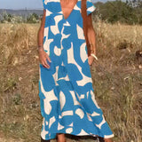 Losse Maxi Jurk met Abstracte Print