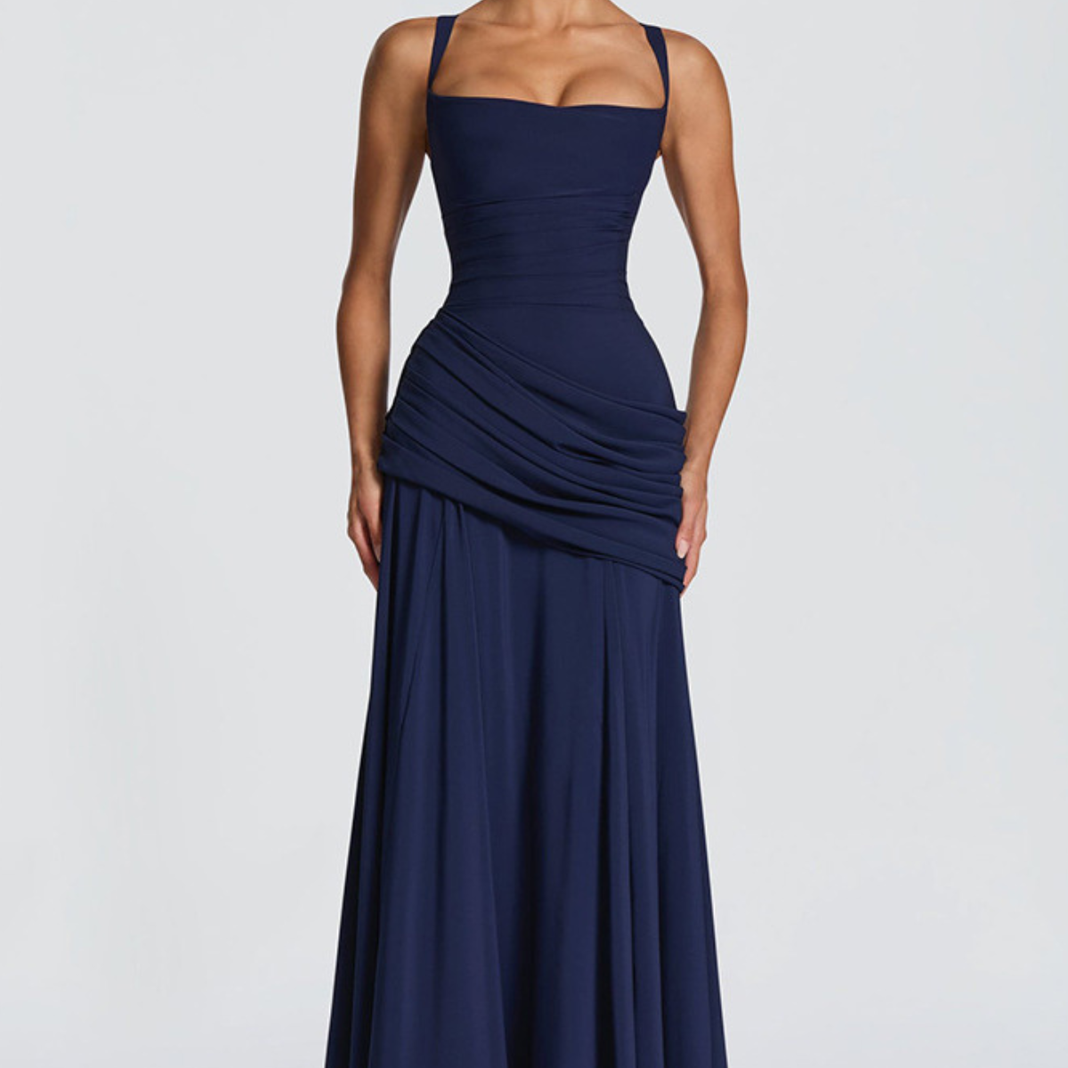 Maxi Jurk met Vierkante Halslijn en Gedrapeerde Taille