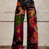Dames broek met patchwork print en wijde pijpen