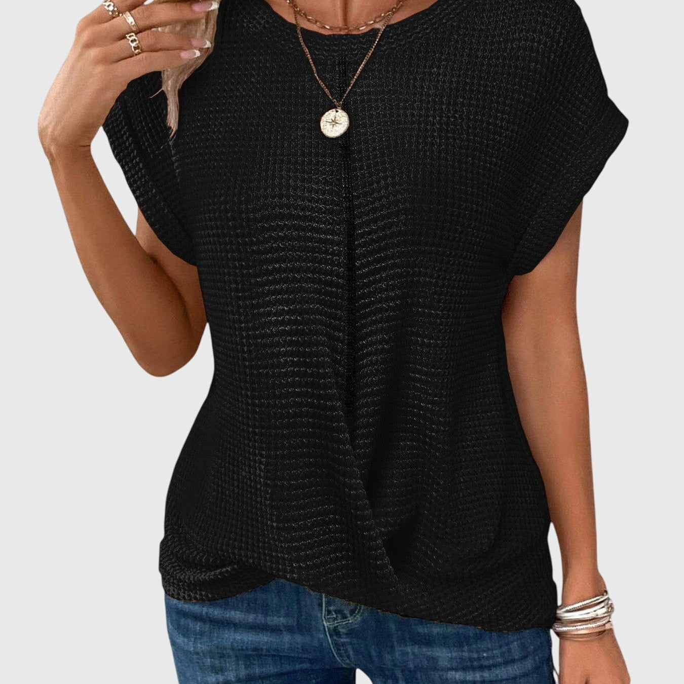 Dames blouse met structuur en korte mouwen