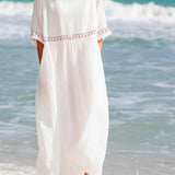 Maxi Jurk met Ronde Hals en Geplooide Rok