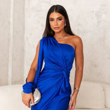 Elegante One Shoulder Maxi Jurk met Drapering en Split