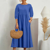 Losse Midi Jurk met Driekwart Mouwen