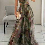 Dames Maxi Jurk met Abstracte Print en Spaghettibandjes