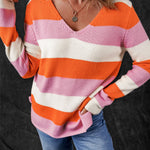 Losse sweater met V-hals in kleurblokken, model Zara – comfortabele pasvorm en stijlvolle uitstraling voor dagelijks gebruik.