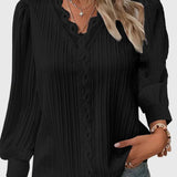 Dames blouse met V-hals en geplooide structuur
