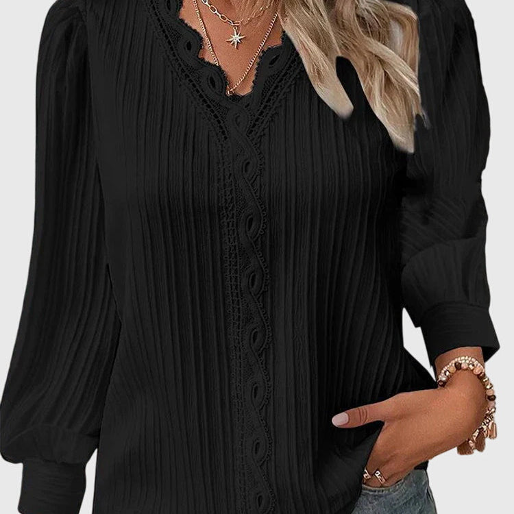 Dames blouse met V-hals en geplooide structuur