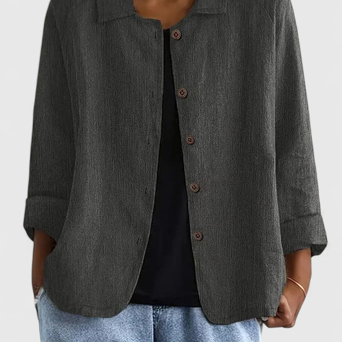 Dames blouse met knoopsluiting en driekwart mouwen