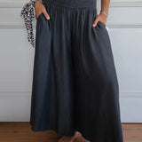 Dames broek met wijde pijpen en elastische taille