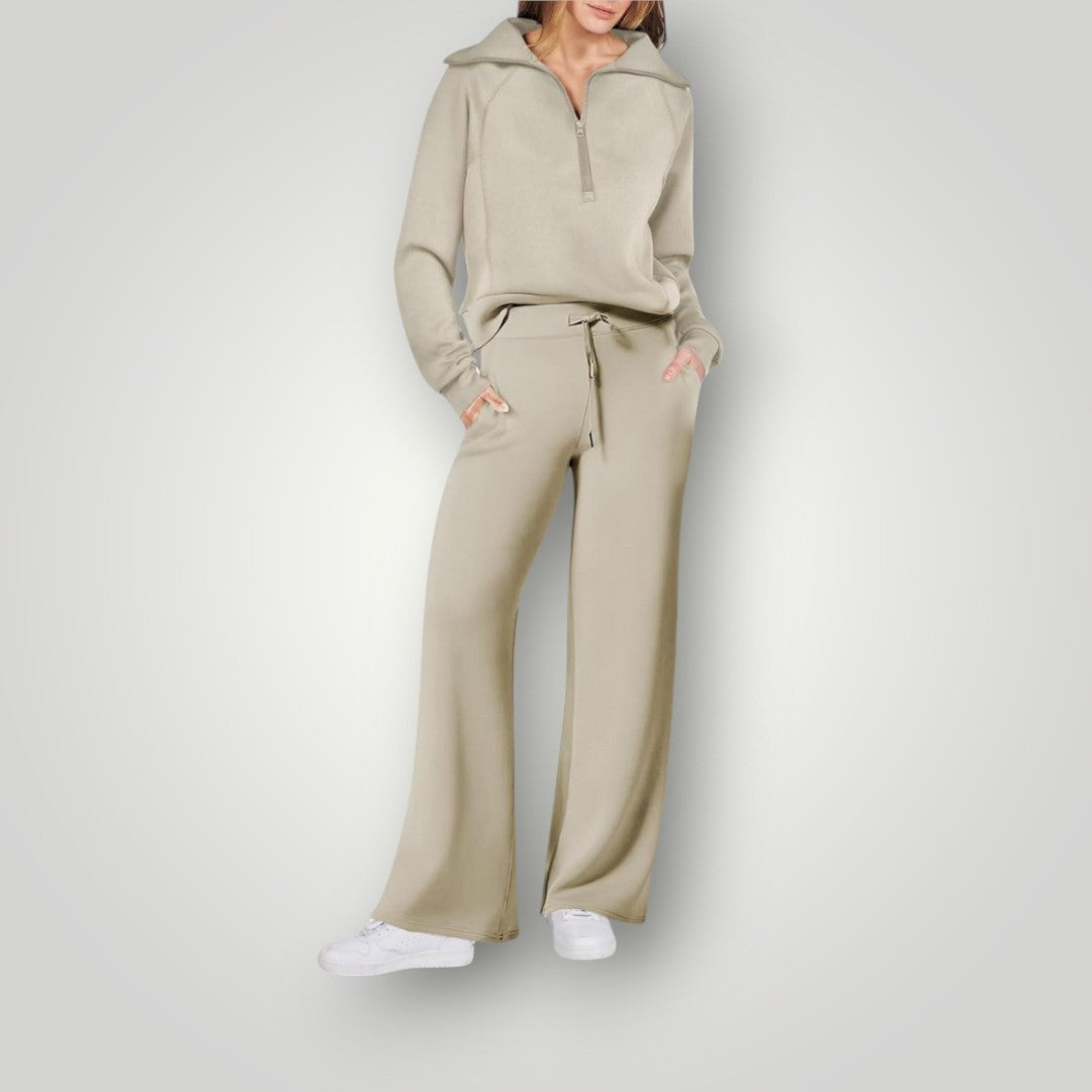 Vivienne stijlvolle tweedelige lounge set voor dames – zachte en comfortabele set van top en broek, perfect voor casual, thuis of lounge-looks.