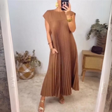 Dames Maxi Jurk met Geplooide Rok en V-Hals
