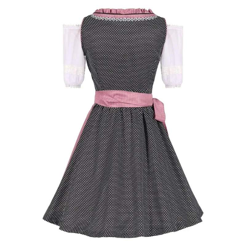 Klassieke Oktoberfest dirndljurk met kanten rand – midi damesjurk met traditioneel Beiers ontwerp, elegante pasvorm en verfijnde details, perfect voor bierfeesten en thema-evenementen.