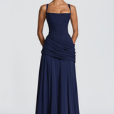 Maxi Jurk met Vierkante Halslijn en Gedrapeerde Taille