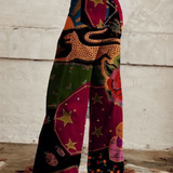 Dames broek met patchwork print en wijde pijpen