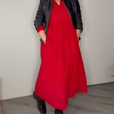Maxi Jurk met V-Hals en Lange Mouwen