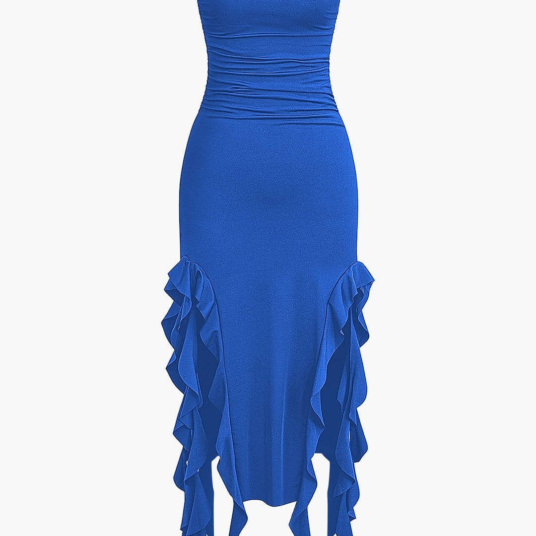 Strapless Midi Jurk met Ruches