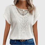 Dames blouse met gehaakt voorpand en korte mouwen