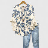 Dames blouse met botanische print en knoopsluiting