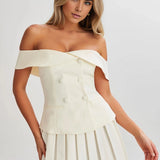Off Shoulder Corset Mini Jurk met Geplooide Rok