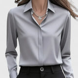 Dames blouse met gedrapeerde hals en lange mouwen