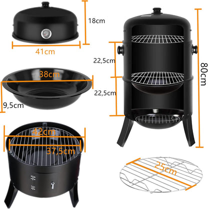 3-in-1 Barbecue & Smoker – Houtskool grill met ingebouwde thermometer voor nauwkeurige temperatuurcontrole. Deze veelzijdige combi smoker en grill biedt 80x44 cm kookoppervlak, ideaal voor zowel grillen als roken van vlees, vis en groenten. Scheidbare ontwerp maakt het gemakkelijk om te gebruiken als twee afzonderlijke apparaten. Perfect voor buitenkoken, tuinfeesten en kamperen. Duurzaam en ontworpen voor langdurig gebruik, ideaal voor de gepassioneerde BBQ-liefhebber.








