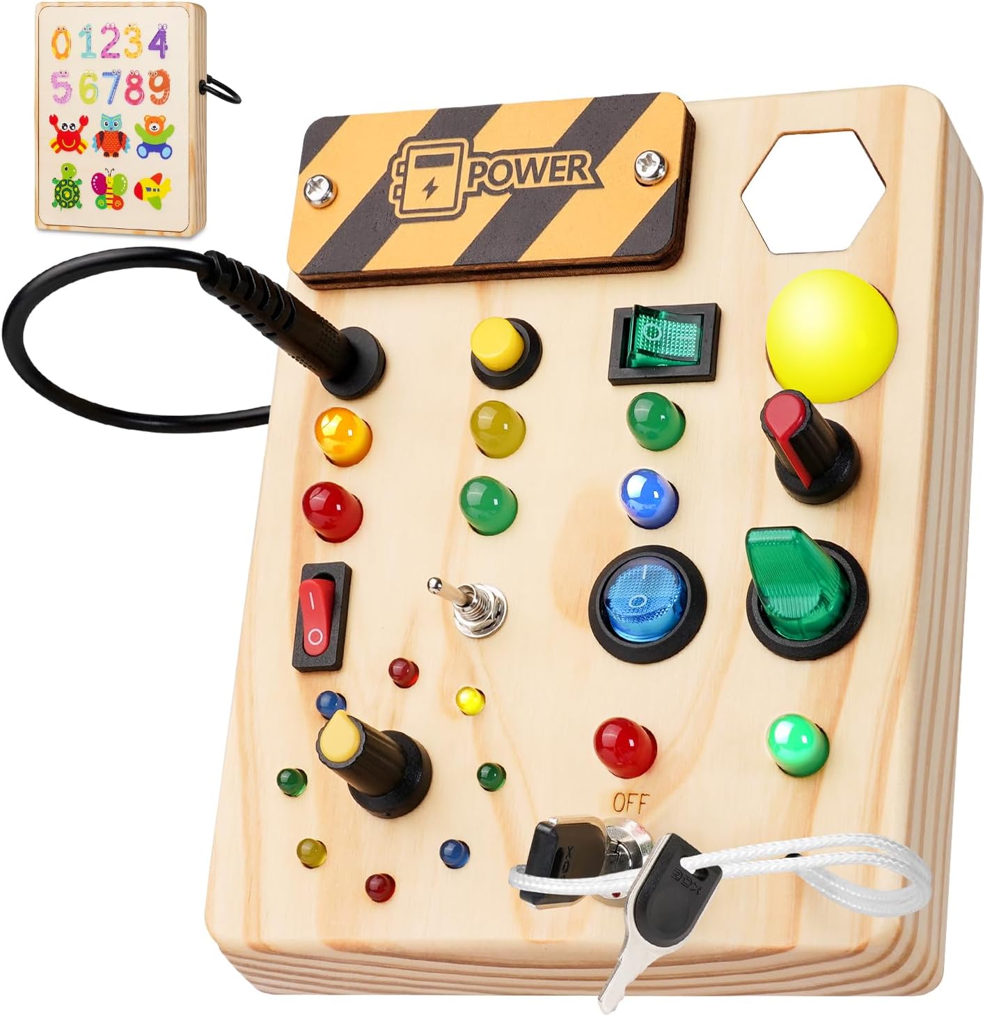 Montessori peuter drukbord van hout – educatief sensorisch speelgoed met 27 LED-lampjes voor kinderen van 1 tot 6 jaar, bevordert fijne motoriek en logisch denken.
