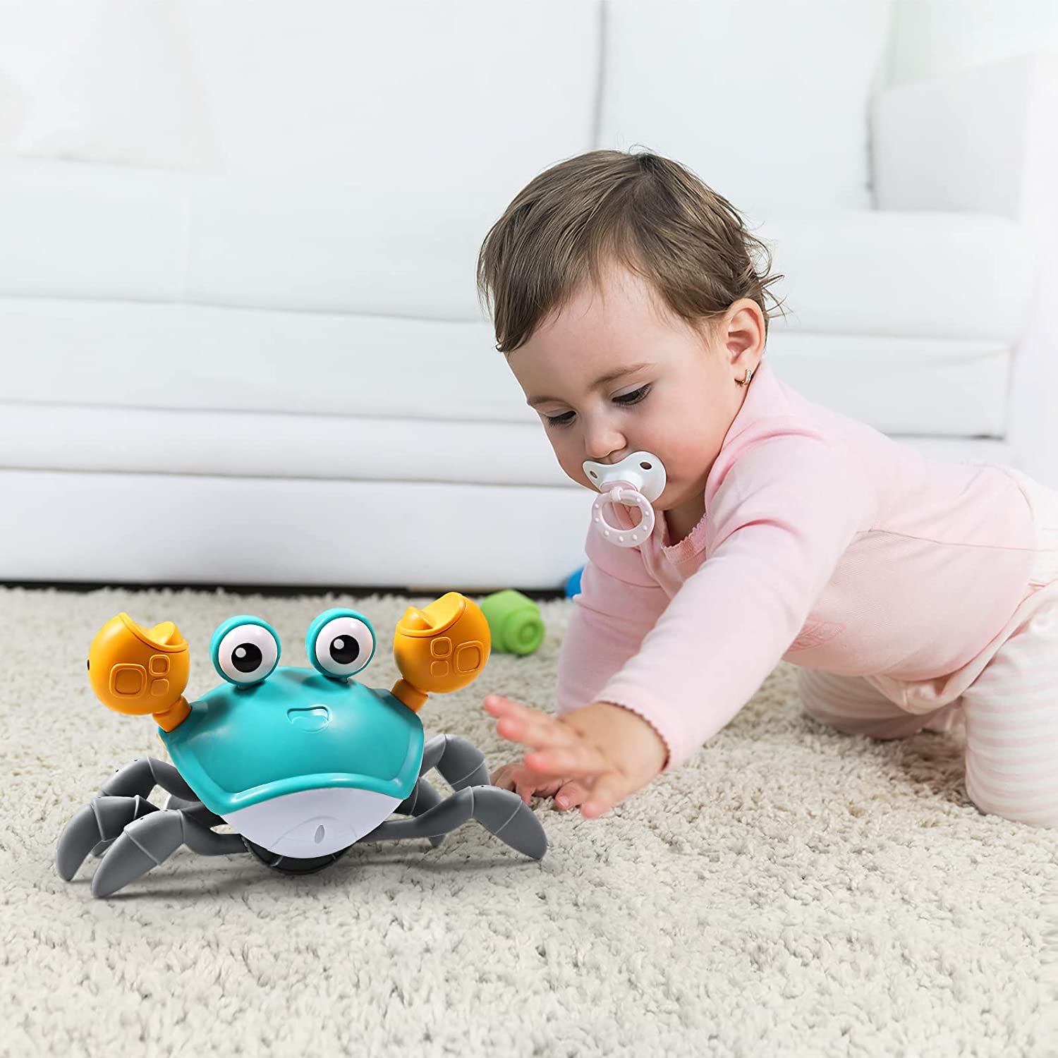 BabyCrab interactieve wandelende krab – kleurrijk kinderspeelgoed dat beweegt en geluid maakt, stimuleert motoriek, nieuwsgierigheid en interactief spel.