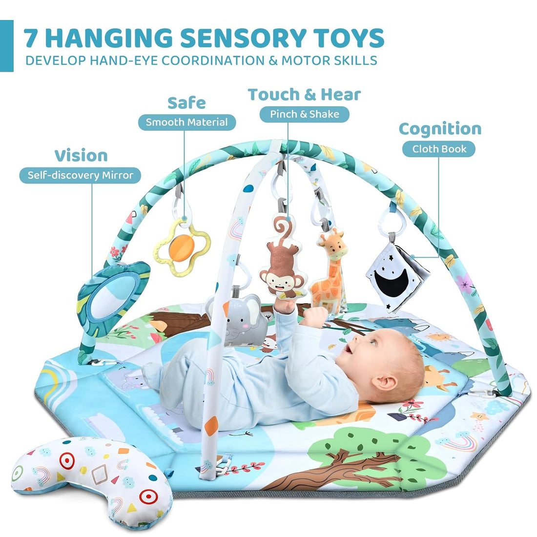8-in-1 buiktijd speelkleed en ballenbak – kleurrijke baby gym met 6 afneembare speeltjes, wasbare speelmat voor sensorische en motorische ontwikkeling van baby’s en peuters.