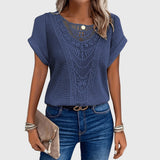 Dames blouse met gehaakt voorpand en korte mouwen
