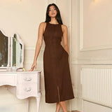 Mouwloze Midi Jurk met Ronde Hals