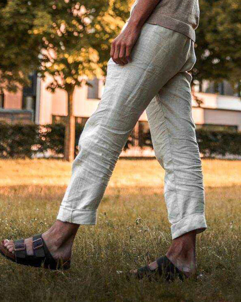 Comfortabele Linnen Zomerbroek voor Heren – Lichte en ademende linnen broek, ideaal voor warme zomerdagen. Deze stijlvolle zomerbroek biedt ultiem comfort en een relaxte pasvorm, perfect voor casual buitenactiviteiten of vakantie-uitstapjes.