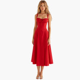 Dames Midi Jurk met Spaghettibandjes en Geplooide Rok