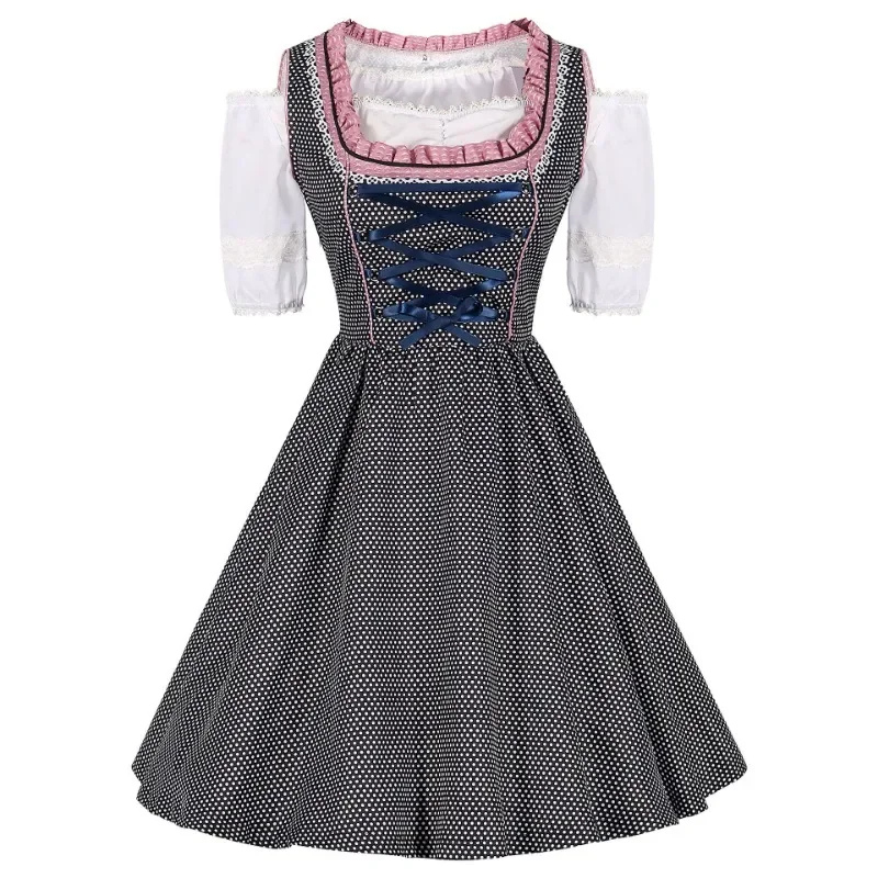 Klassieke Oktoberfest dirndljurk met kanten rand – midi damesjurk met traditioneel Beiers ontwerp, elegante pasvorm en verfijnde details, perfect voor bierfeesten en thema-evenementen.