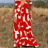 Losse Maxi Jurk met Abstracte Print