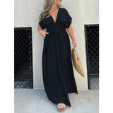 Dames Maxi Jurk met Knoopsluiting en Korte Mouwen