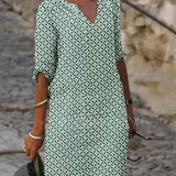 Casual Print Jurk met V-Hals en Losse Pasvorm