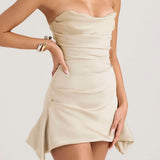 Straploze Mini Jurk met Drapering
