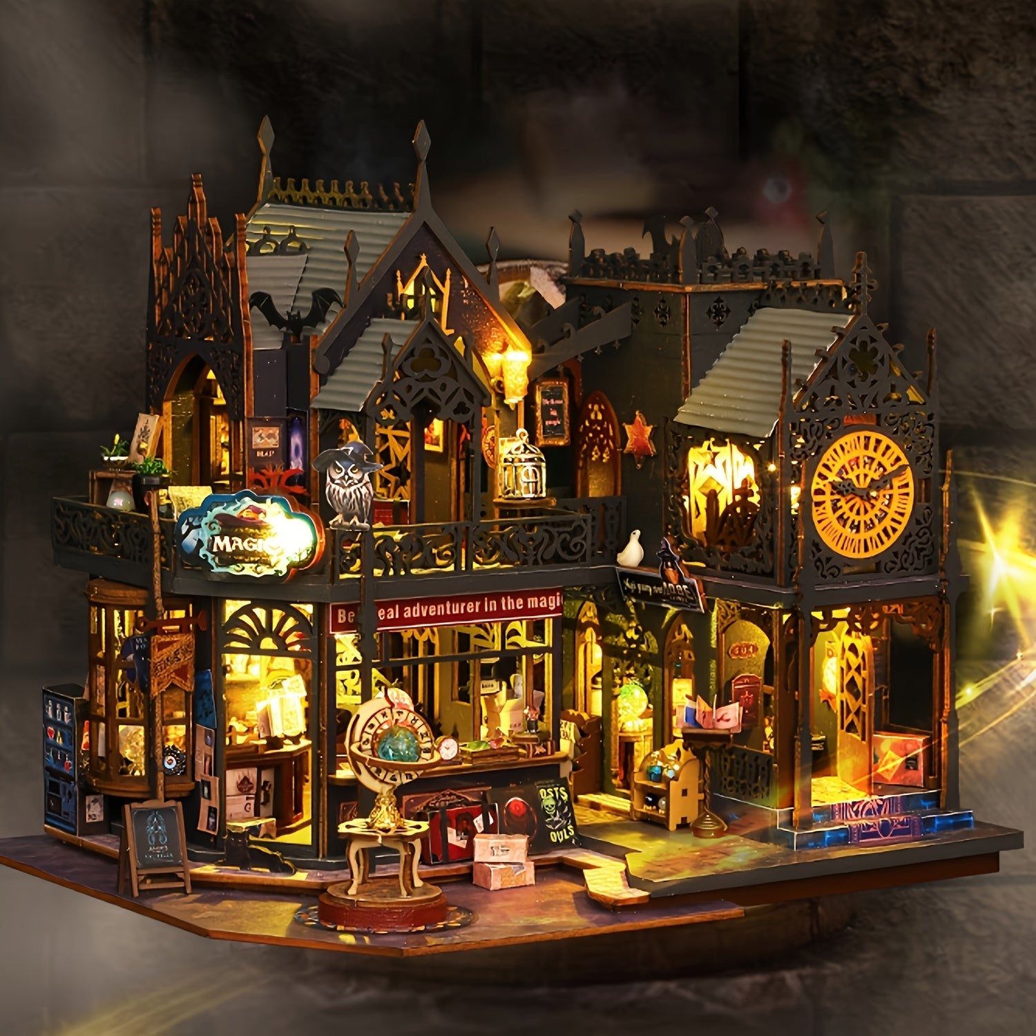 Betoverend Boekenhuis 3D houten puzzel met magische LED-verlichting – educatief en creatief speelgoed dat motoriek en fantasie stimuleert bij kinderen.
