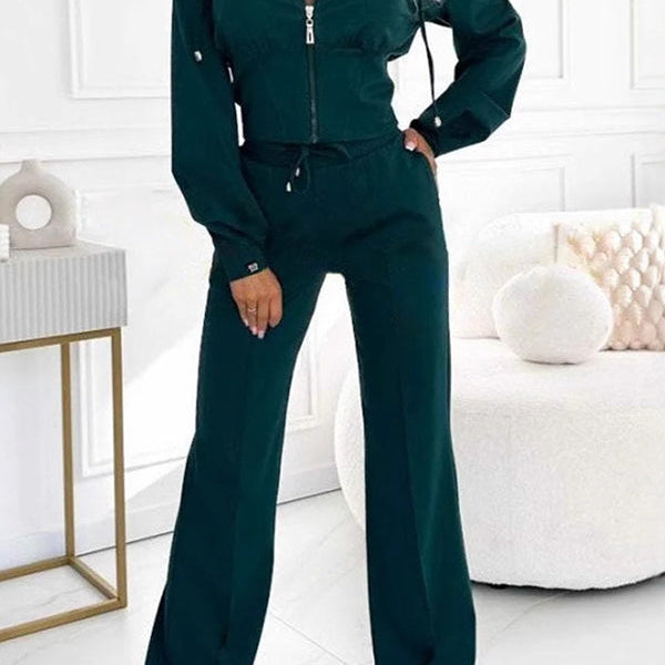 Tweedelige Lounge Set met Ritsvest en Wijde Broek