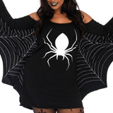 Halloween mini jurk – gothic spin kostuum voor dames, speels en comfortabel ontwerp met spinnendetails, perfect voor Halloween en verkleedfeesten.