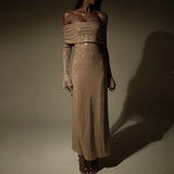 Glinsterende Off Shoulder Maxi Jurk