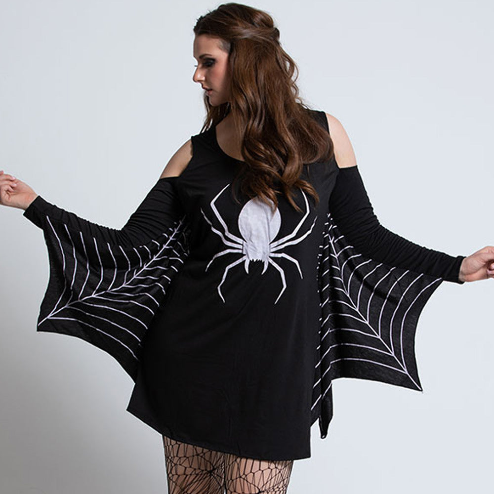 Halloween mini jurk – gothic spin kostuum voor dames, speels en comfortabel ontwerp met spinnendetails, perfect voor Halloween en verkleedfeesten.