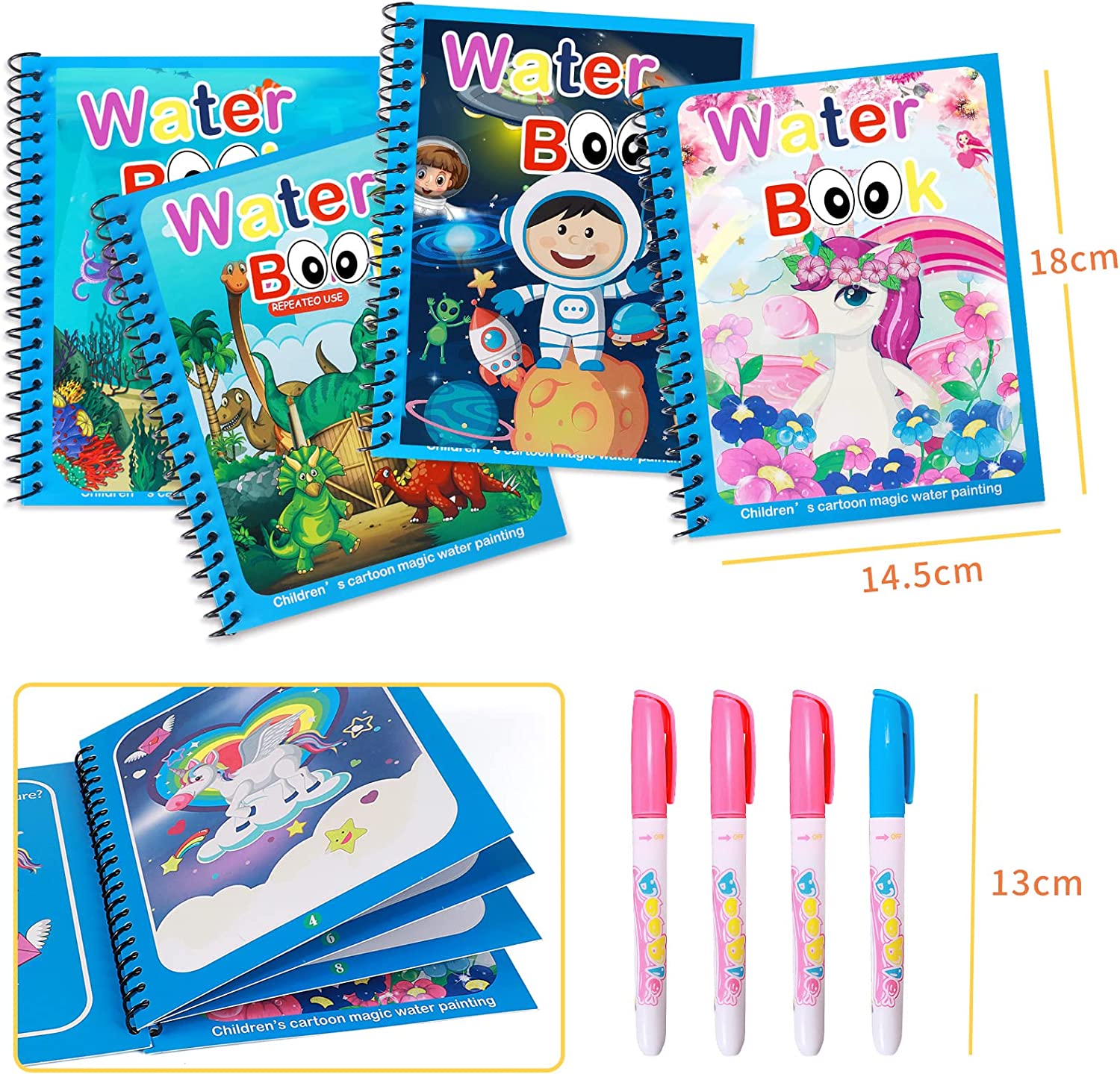 Magic Water Book herbruikbaar kleurboek voor kinderen – creatief en educatief waterkleurboek dat tekenen zonder rommel mogelijk maakt, ideaal voor eindeloos speelplezier.