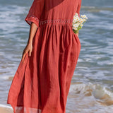 Maxi Jurk met Ronde Hals en Geplooide Rok