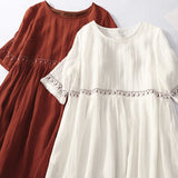 Maxi Jurk met Ronde Hals en Geplooide Rok
